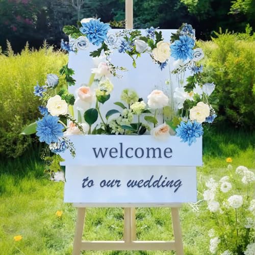 OrgMemory 2PCS Peony Flower Garland, 6' Each, Silk Flower Garlands, Rose Flower Vine for Wedding Arch Party Home Table Runner Mantle Decoration(Blue and White) - Image 5