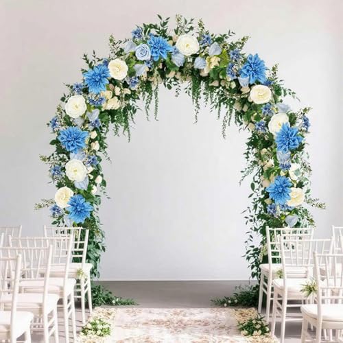 OrgMemory 2PCS Peony Flower Garland, 6' Each, Silk Flower Garlands, Rose Flower Vine for Wedding Arch Party Home Table Runner Mantle Decoration(Blue and White) - Image 2