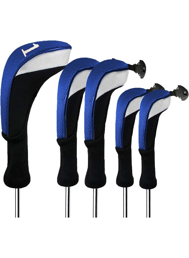 FINGER TEN FINGER TEN Golf Club Head Covers Woods Driver Fairway Hybrid 3/4/5 Set, Headcovers Men 1 3 5 7 X Interchangeable Number Tag, Fit All Wood Clubs (5 Pack-Blue(1D+2F+2H))  - Image 1