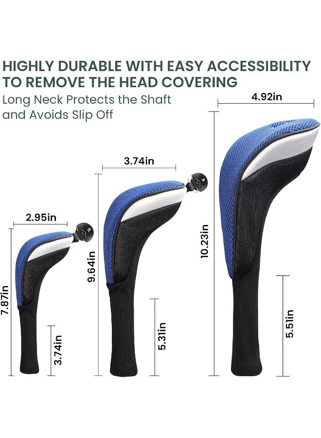 FINGER TEN FINGER TEN Golf Club Head Covers Woods Driver Fairway Hybrid 3/4/5 Set, Headcovers Men 1 3 5 7 X Interchangeable Number Tag, Fit All Wood Clubs (5 Pack-Blue(1D+2F+2H))  - Image 3