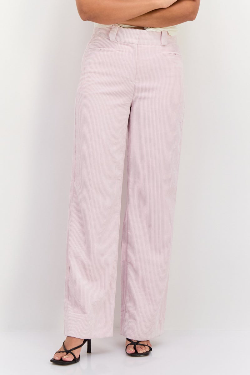 ESPRIT Women Regular Fit Wide Leg Ribbed Pants, Pastel Pink - Image 1