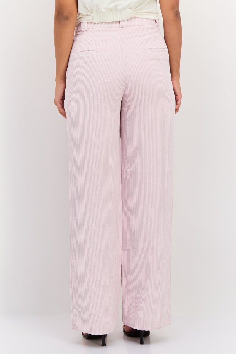 ESPRIT Women Regular Fit Wide Leg Ribbed Pants, Pastel Pink - Image 3