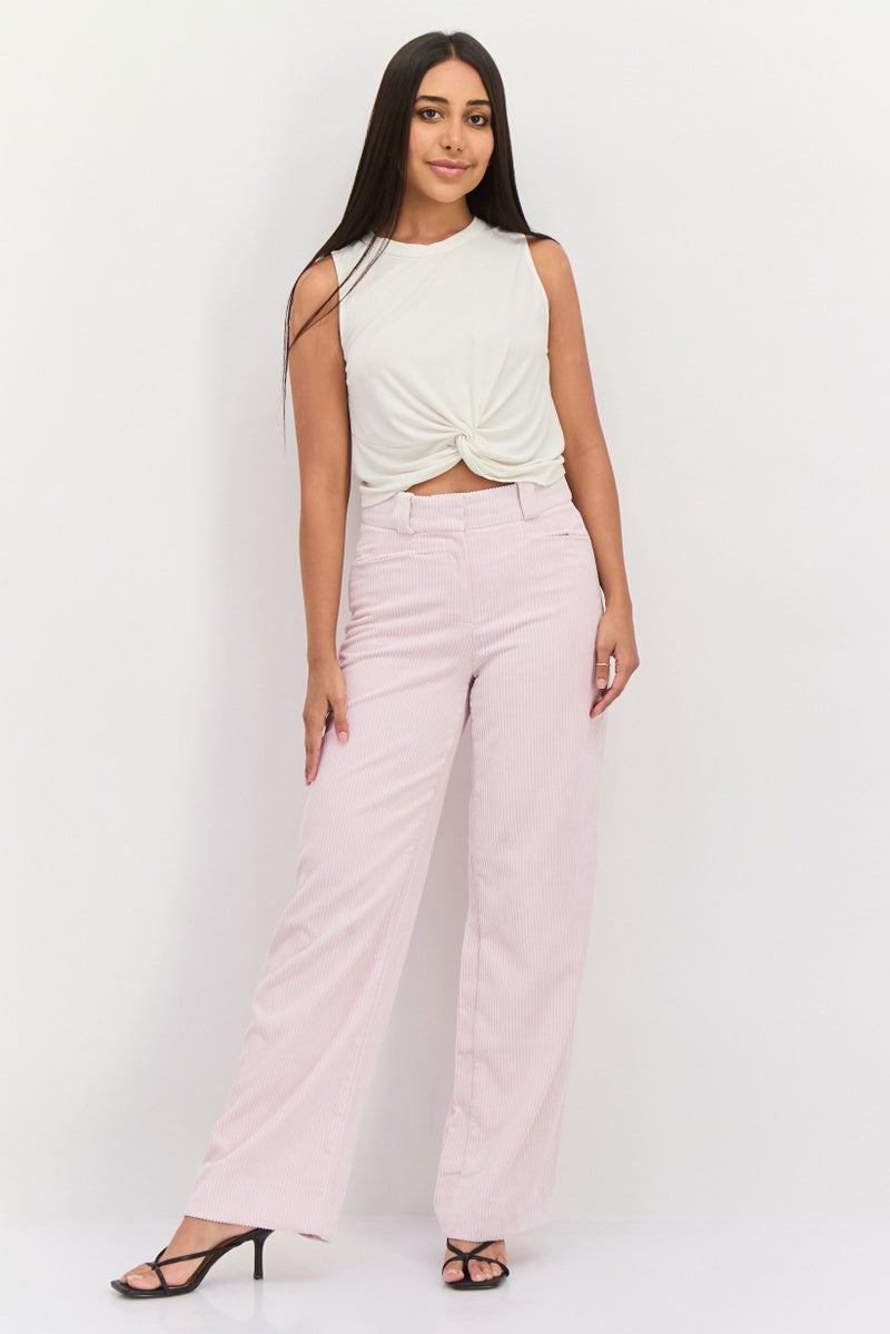 ESPRIT Women Regular Fit Wide Leg Ribbed Pants, Pastel Pink - Image 4