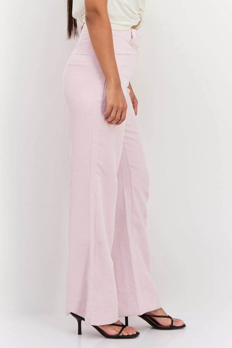 ESPRIT Women Regular Fit Wide Leg Ribbed Pants, Pastel Pink - Image 2