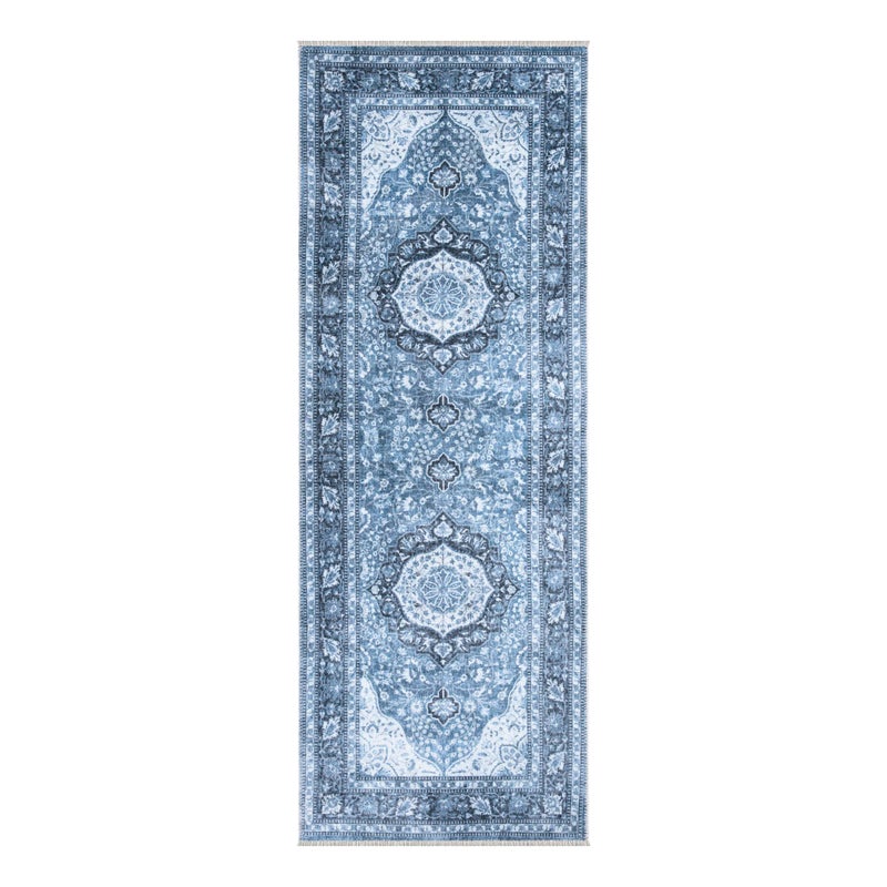 Bloom Rugs Caria غير قابلة للانزلاق 10 قدم عداء - عداء تقليدي أزرق للحمام ومطبخ المدخل - الحجم الدقيق: 2'6 "" x 10 ' - Image 2