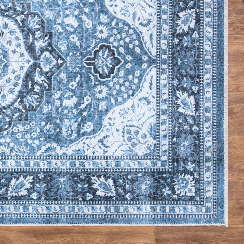 Bloom Rugs Caria غير قابلة للانزلاق 10 قدم عداء - عداء تقليدي أزرق للحمام ومطبخ المدخل - الحجم الدقيق: 2'6 "" x 10 ' - Image 5