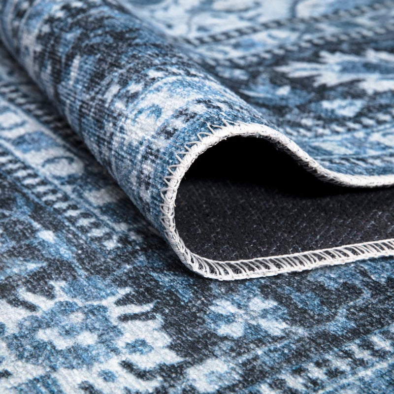 Bloom Rugs Caria غير قابلة للانزلاق 10 قدم عداء - عداء تقليدي أزرق للحمام ومطبخ المدخل - الحجم الدقيق: 2'6 "" x 10 ' - Image 3