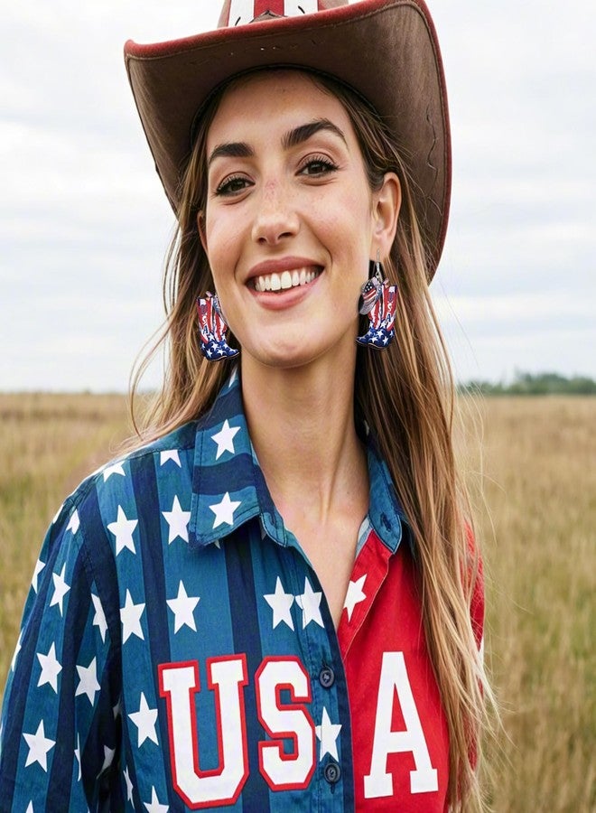 DAYANEY 4th of July USA Earrings for Woman, American Flag Patriotic Cowboy Boot Earrings as Fourth of July Outfits Women, Red White and Blue Wooden Dangle Jewelry as Independence Day Decorations Gifts - Image 5