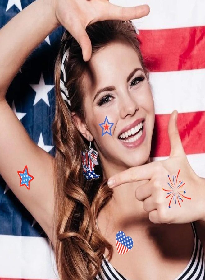 DAYANEY 4th of July USA Earrings for Woman, American Flag Patriotic Cowboy Boot Earrings as Fourth of July Outfits Women, Red White and Blue Wooden Dangle Jewelry as Independence Day Decorations Gifts - Image 3