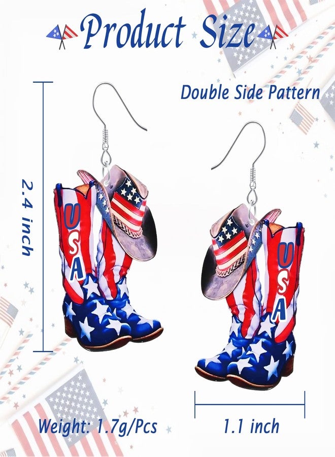 DAYANEY 4th of July USA Earrings for Woman, American Flag Patriotic Cowboy Boot Earrings as Fourth of July Outfits Women, Red White and Blue Wooden Dangle Jewelry as Independence Day Decorations Gifts - Image 4