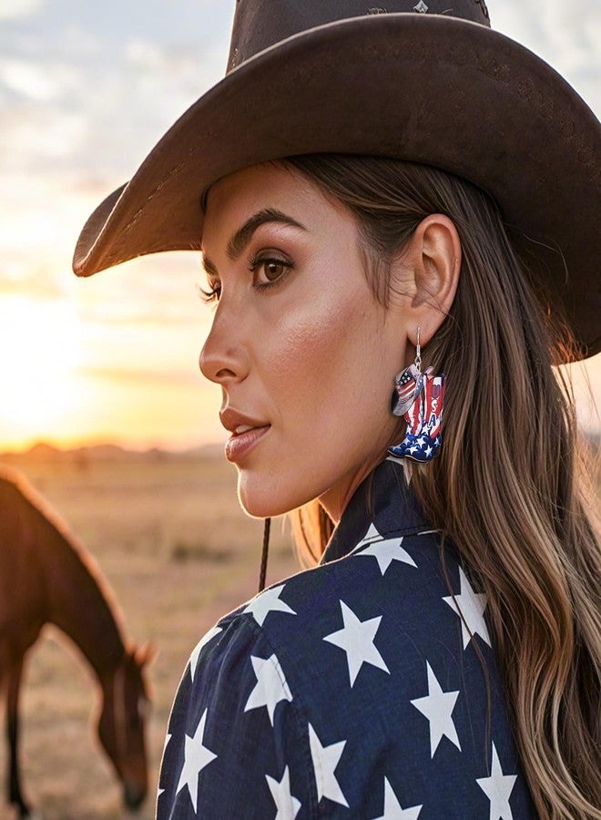 DAYANEY 4th of July USA Earrings for Woman, American Flag Patriotic Cowboy Boot Earrings as Fourth of July Outfits Women, Red White and Blue Wooden Dangle Jewelry as Independence Day Decorations Gifts - Image 2