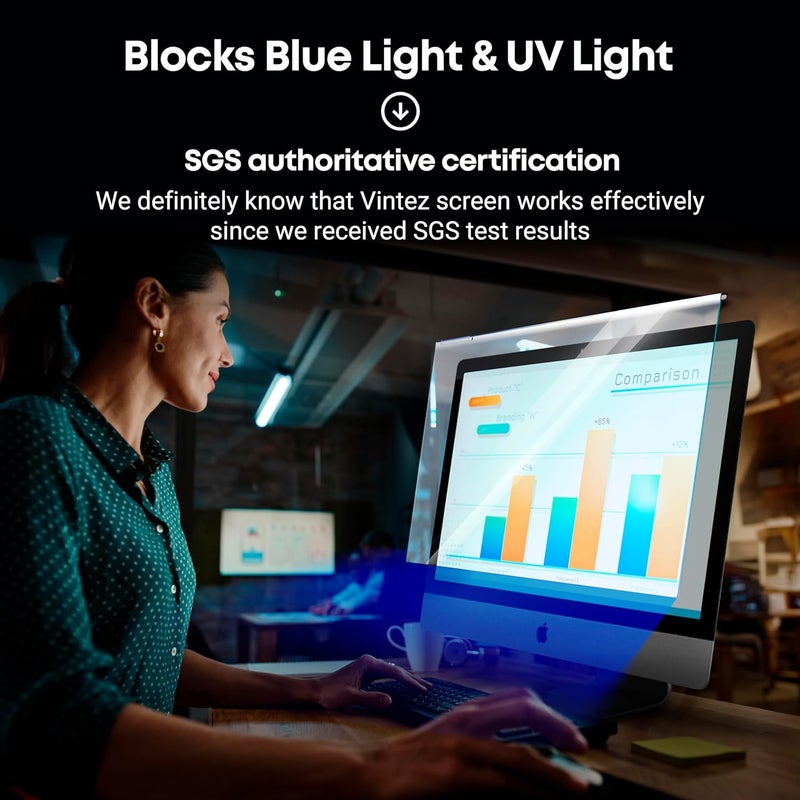 VINTEZ Blue Light Screen Protector Compatible With iMac 27 Inch (2012-2020) – Anti-UV Blue Light Blocking Film for Desktop PC, Eye Protection Filter, 24.1" x 15.1" - Image 5