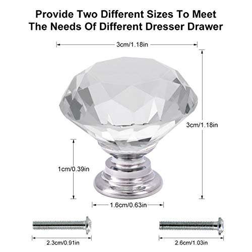Akstore 10 Pcs Crystal Glass Cabinet Knobs 30mm Diamond Shape Drawer Kitchen Cabinets Dresser Cupboard Wardrobe Pulls Handles (Clear) - Image 2