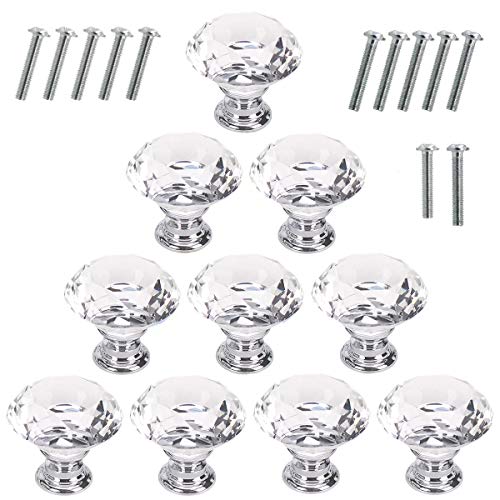Akstore 10 Pcs Crystal Glass Cabinet Knobs 30mm Diamond Shape Drawer Kitchen Cabinets Dresser Cupboard Wardrobe Pulls Handles (Clear) - Image 4