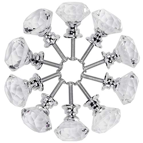Akstore 10 Pcs Crystal Glass Cabinet Knobs 30mm Diamond Shape Drawer Kitchen Cabinets Dresser Cupboard Wardrobe Pulls Handles (Clear) - Image 5