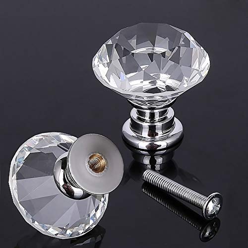 Akstore 10 Pcs Crystal Glass Cabinet Knobs 30mm Diamond Shape Drawer Kitchen Cabinets Dresser Cupboard Wardrobe Pulls Handles (Clear) - Image 3