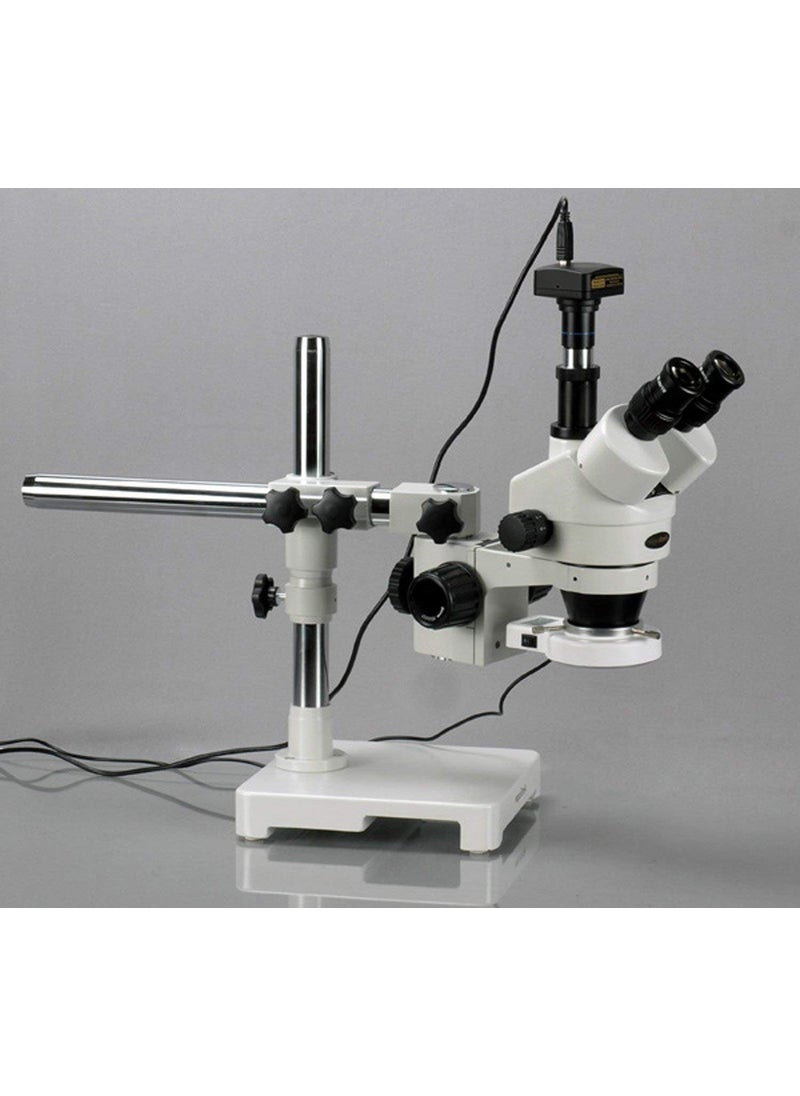AmScope AmScope SM3TZ54S5M Digital Professional Trinocular Stereo Zoom Microscope WH10x Eyepieces 35X90X Magnification 07X45X Zoom Objective 54Bulb LED Light SingleArm Boom Stand 110V240V Includes 05X and 20X Barlow Lenses and 5MP Camera with Reduction Lens and Software  - Image 2
