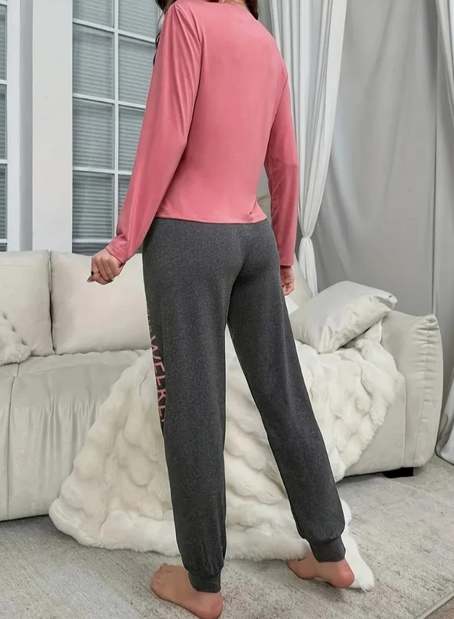 Take Two Take Two Slogan Text Print T-Shirt and Pyjama Set