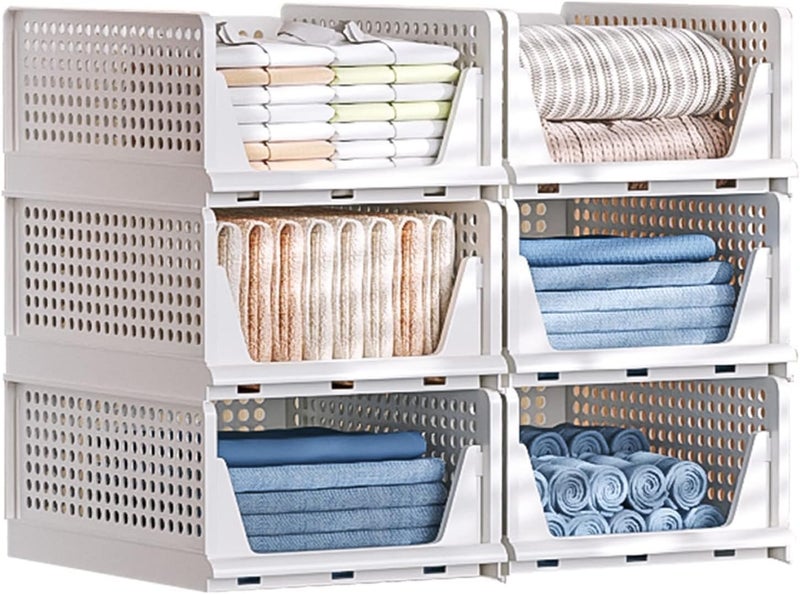 JEYANG Stackable Wardrobe Organizer for Clothes - Multipurpose Foldable Plastic Closet Storage Cupboard for Home Kitchen, Bedroom (Pack of 6, White) - Image 1