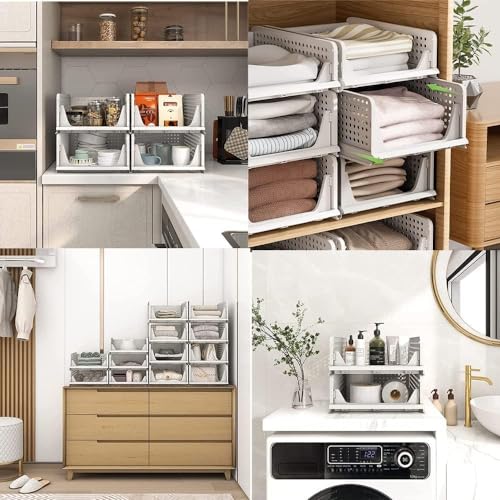 JEYANG Stackable Wardrobe Organizer for Clothes - Multipurpose Foldable Plastic Closet Storage Cupboard for Home Kitchen, Bedroom (Pack of 6, White) - Image 4