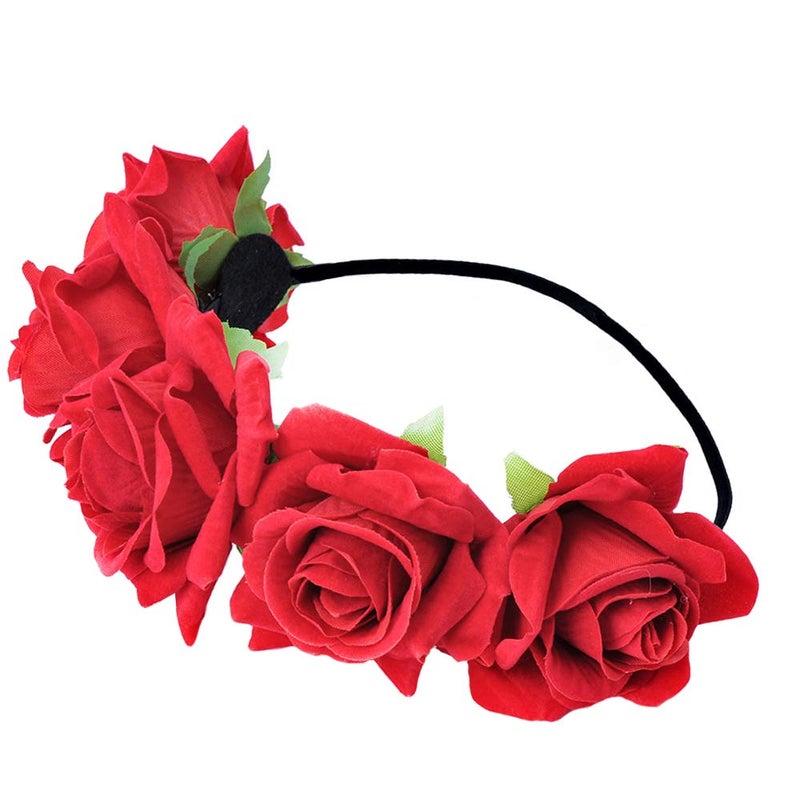Rose Headband Flower Wreath Crown Hair Bands Big Floral Garland Christmas Hair Hoop Women Girls Hairband Party Decoration Headdress Cosplay Costume Headwear Handmade Headpiece Hair Accessories Red