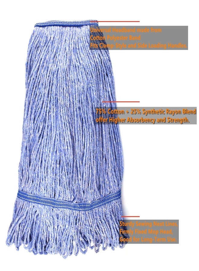 NIUBEE String Mop Heads Replacement Heavy Duty Commercial Grade Blue Cotton Looped End Wet Industrial Cleaning Mop Head Refills (6, Large) - Image 2