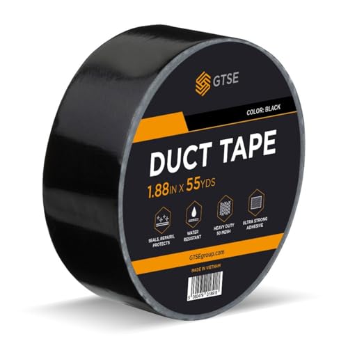 GTSE Black Duct Tape 2 Inches x 55 Yards 164 ft Heavy Duty Waterproof Repair Tape for Indoor or Outdoor Use 1 Roll