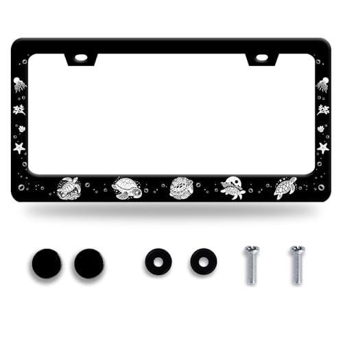 Omw2fyb Personalise Sea Turtle License Plate Frame Marine Life License Plate Holder Funny Car Universal Stainless Steel Accessories Cars Decor with Screws 2 Holes Fits Standard Us Vehicles Size 122 X 6 Inch - Image 1