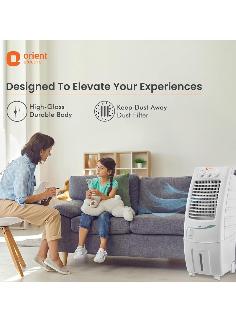 Orient Electric Supercool 30 L Personal Air Cooler home | Dense nest Honeycomb Pads with Dust Filter | Powerful Air Delivery | Portable Air Cooler for Room | Inverter compatible | White