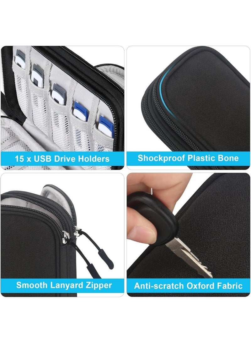 Lacdo USB Flash Drive Case Thumb Drive Holder Case Organizer Portable Electronic Accessories Storage Bag for SanDisk/SamData/Samsung USB Flash Drives Jump Drive Memory Stick, SD Card, Cable, Black - Image 2