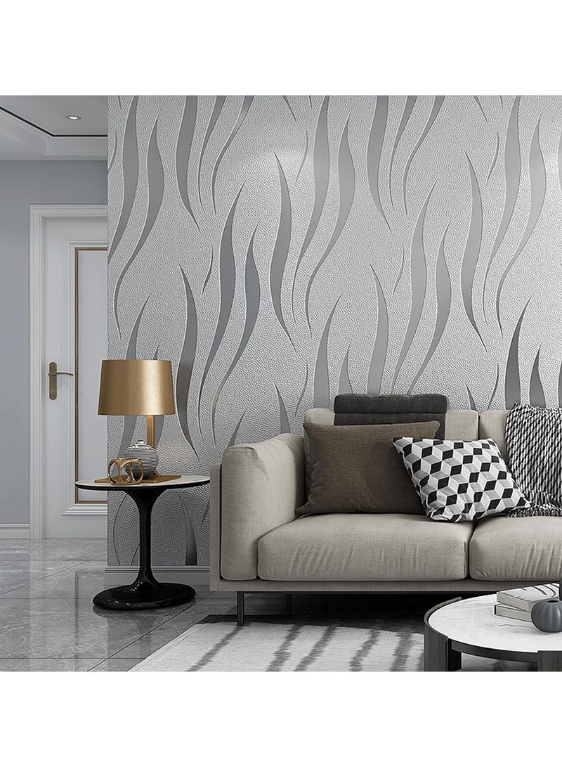 Decorative Wall Stickers,Non-Woven 3D Print Embossed Stripe Fashion Wall Stickers Decor for Livingroom,Bedroom and Office,20.8inch x 393.7inch (grey) - Image 2