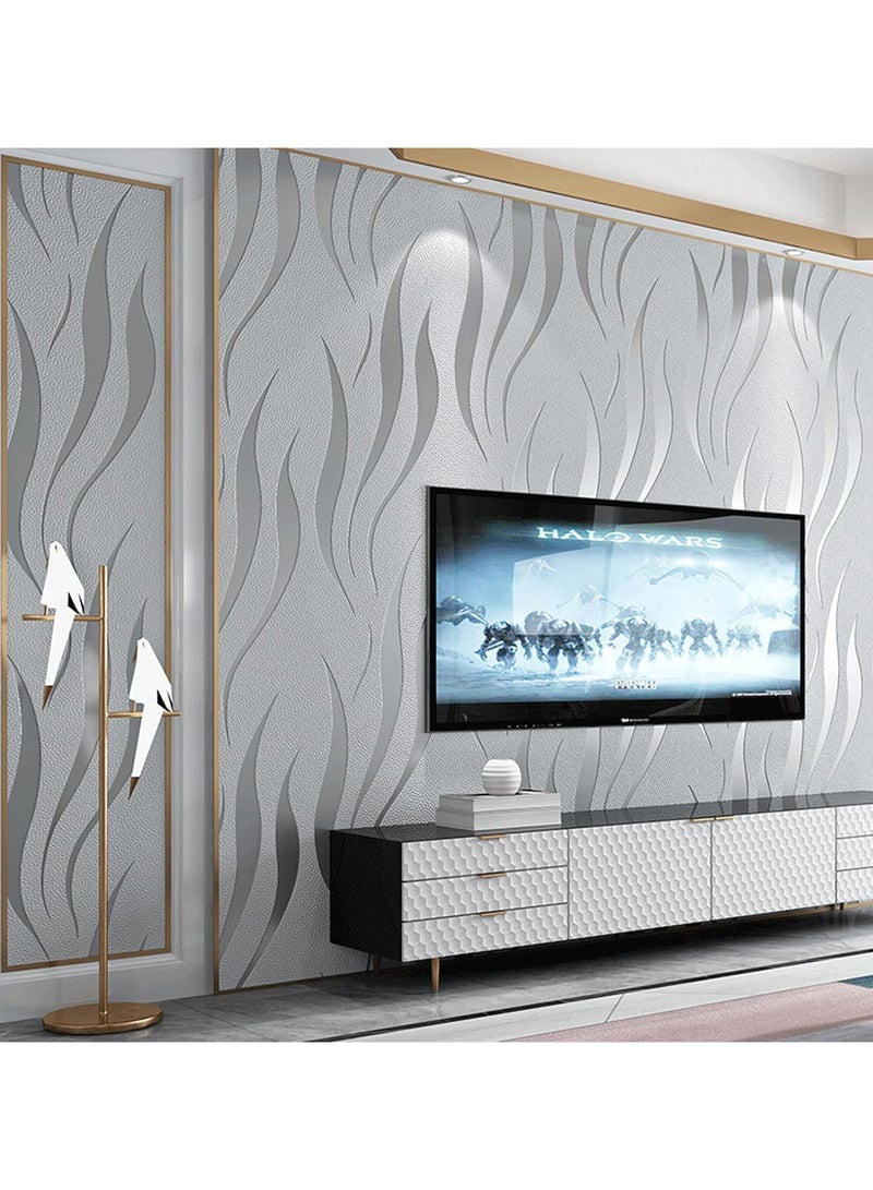 Decorative Wall Stickers,Non-Woven 3D Print Embossed Stripe Fashion Wall Stickers Decor for Livingroom,Bedroom and Office,20.8inch x 393.7inch (grey) - Image 3