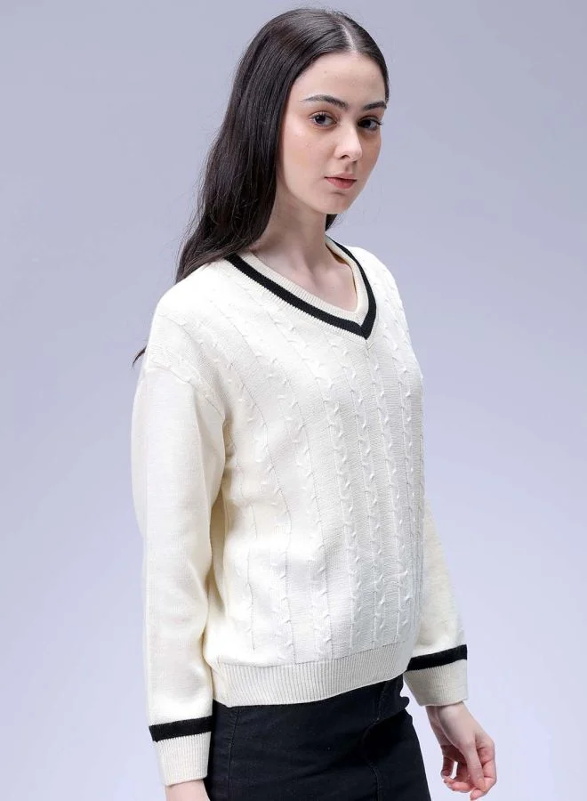 Freehand Women Loose Fit Solid Long Sweater