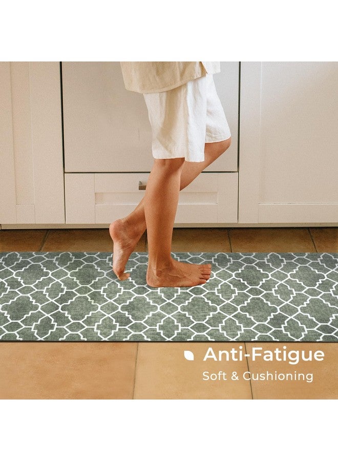 FRESHMINT Kitchen Mat Set of 2, Anti-Fatigue Cushioned Kitchen Mats for Floor, Waterproof Non Slip Comfort Standing Mat, Boho Kitchen Rug for Kitchen Decor, Sink, Office, 17"x30"+17"x47", Sage Green - Image 3