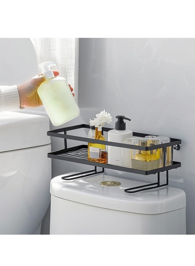 هومستر فوق رف تخزين المرحاض, حامل ورق المرحاض الوقوف الرفوف, رف تخزين الحمام الخالي من الكلمة مع 2 خطايات, منظمي المساحة الصغيرة للحمام, المنزل, سطح الحامل, الأسود - Image 1