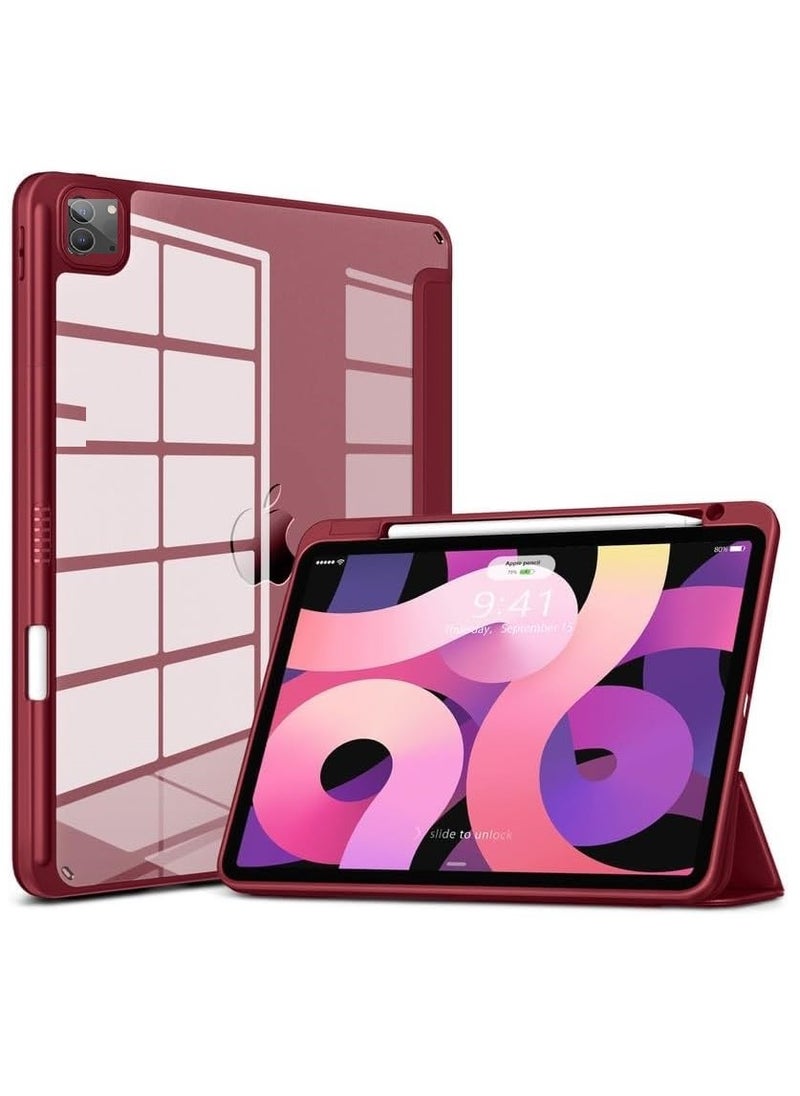 Case For iPad Pro 12.9 inch 6th 5th 4th 3rd Generation 2022 2021 2020 2018 TPU Back Cover with Pencil Holder Support 2 Charging - Burgundy Red 