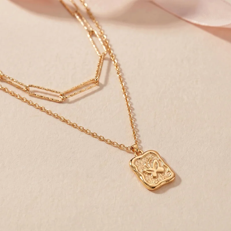 Palmonas  18K Gold Tone Plated Pendant Link Chain Layered Necklace For Women - Waterproof & Anti-Tarnish for Women | Best Price UAE