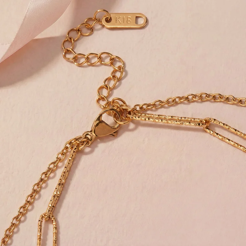 Palmonas  18K Gold Tone Plated Pendant Link Chain Layered Necklace For Women - Waterproof & Anti-Tarnish for Women | Best Price UAE