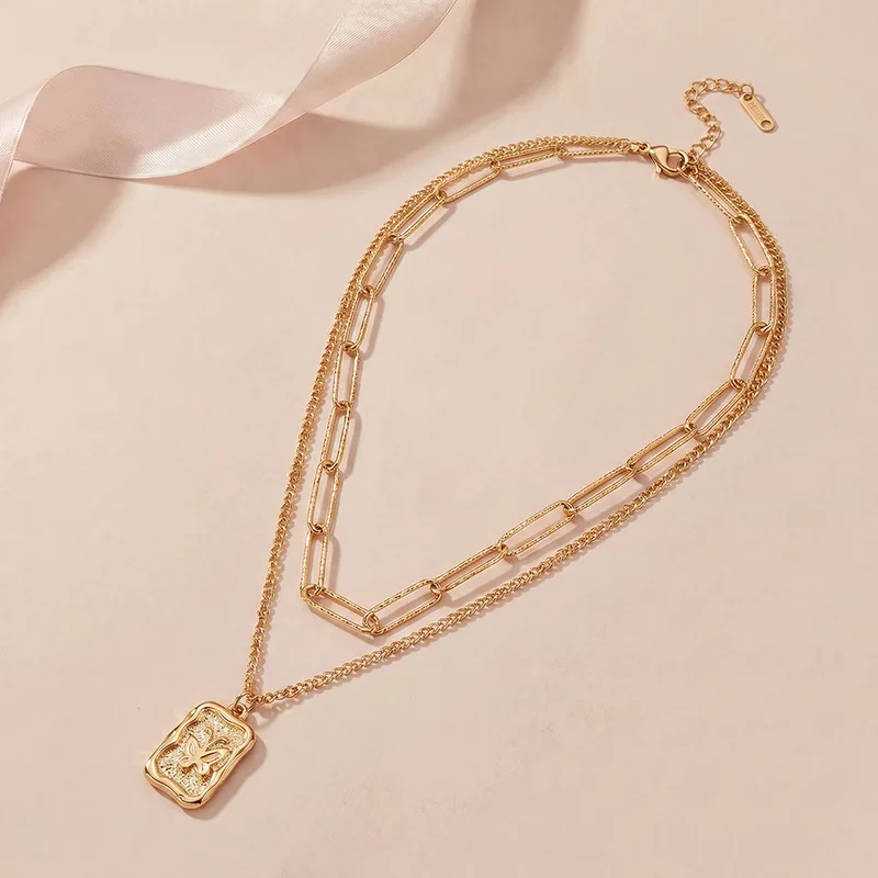 Palmonas  18K Gold Tone Plated Pendant Link Chain Layered Necklace For Women - Waterproof & Anti-Tarnish for Women | Best Price UAE