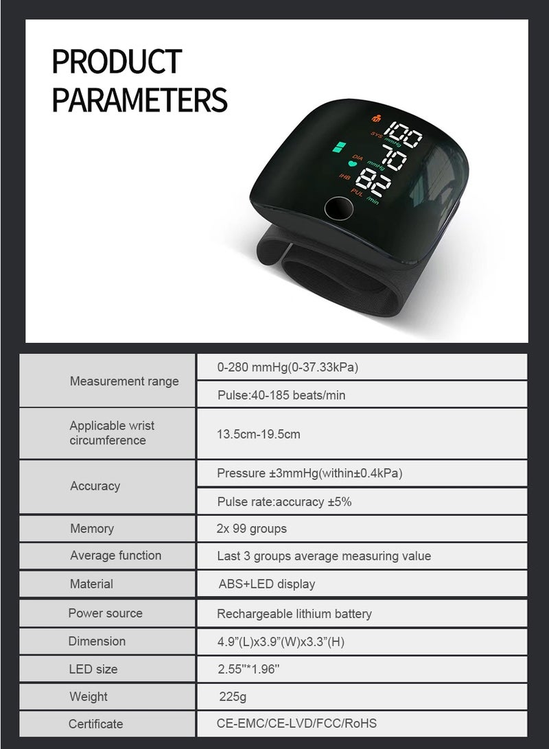Smart Touchscreen Integrated Digital Blood Pressure Monitor With Automatic LCD Display & Voice Broadcast, Includes Rechargeable Battery, Wrist Cuff, Heart Rate & Pulse Monitor - Image 3