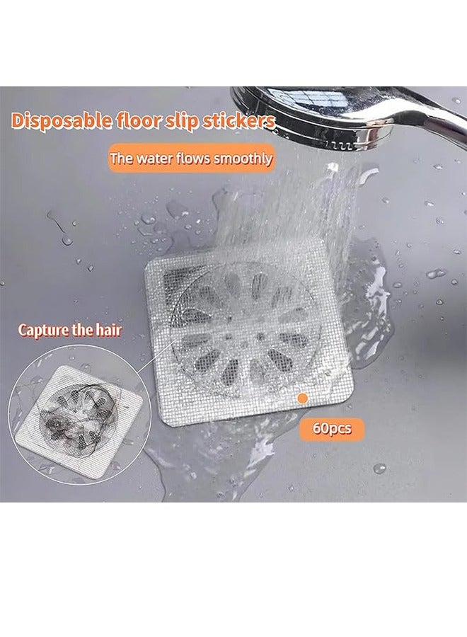 60 Pieces Floor Drain Stickers Mesh Stickers, Disposable Shower Drain Strainer, Shower Drain Cover Bathroom Sink Drain Strainer, Adjustable Window Net For Bathroom, Bathtub, Kitchen, Sink (4" X 4")  - Image 4
