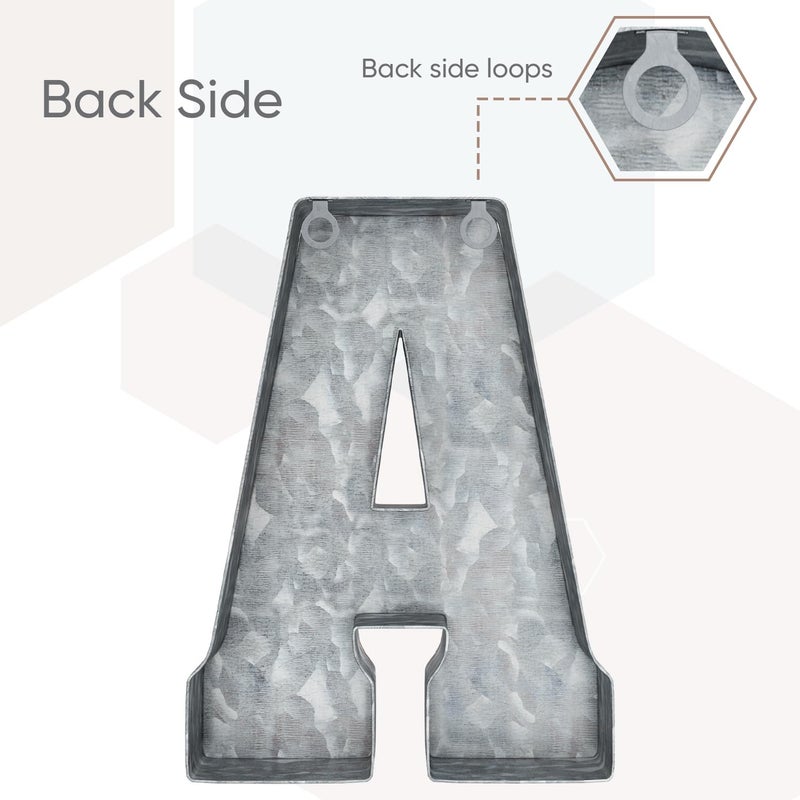 CraftyCrocodile 7" Galvanized Metal Letters for Wall Decor - 3D Letter A for Hanging & Free Standing - Decorative Rustic Alphabet Letters for the Living Room, Bedroom, Kitchen - Image 3
