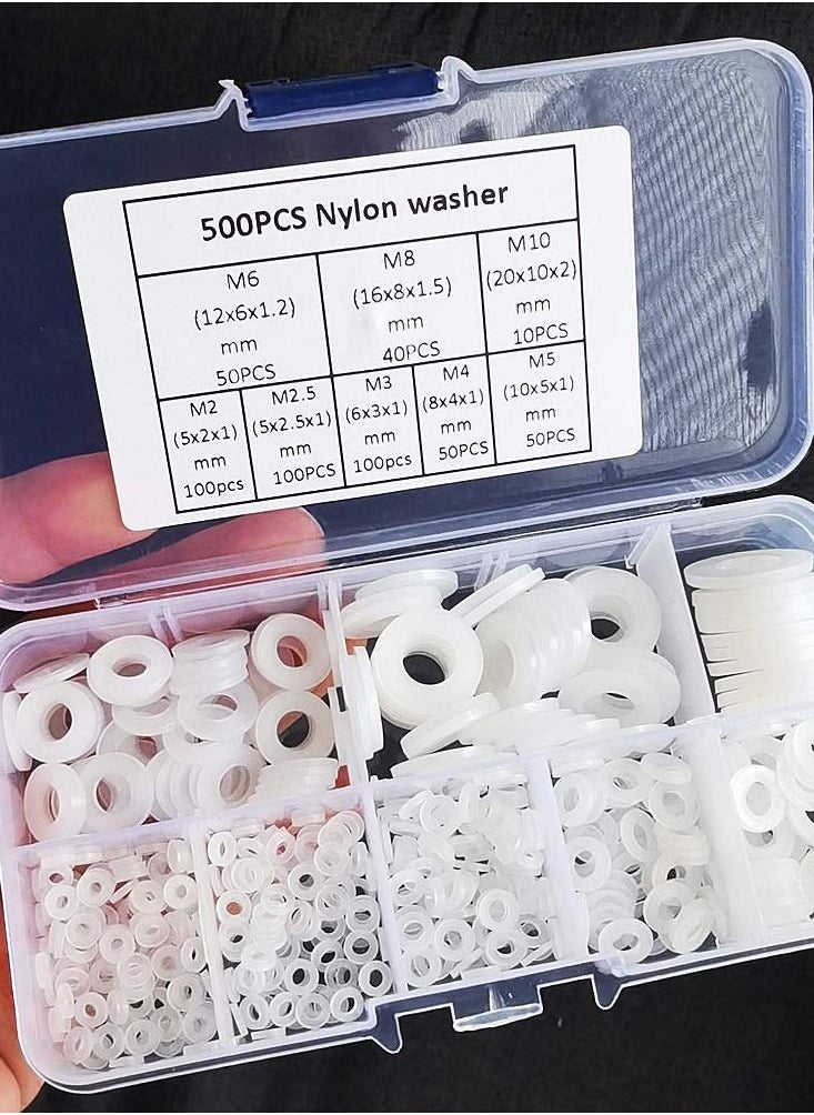 Generic - Nylon Washer, Flat washer Plastic flat washer Flat gasket Round spacer washers Seal ring Spacer washer Washer round glat，for Industrial Fixings 500 Pcs - Image 1