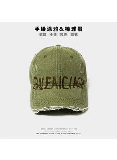 Generic New Distressed Graffiti Baseball Cap Unisex Spring Retro Rap printed BALE baseball cap-army green 