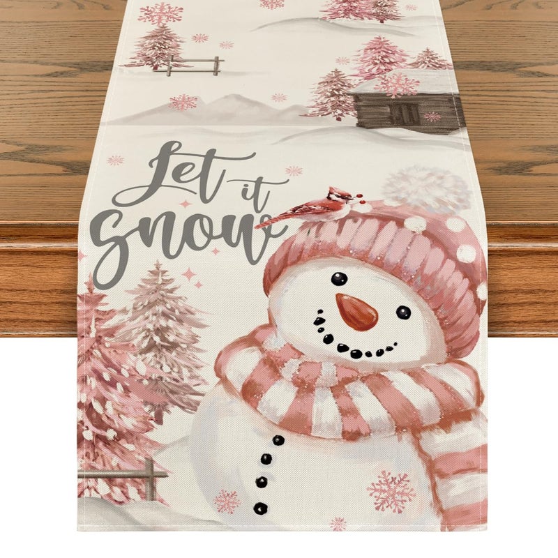 Artoid Mode Xmas Trees Let It Snow Blue Snowman Christmas Table Runner Seasonal Winter Holiday Kitchen Dining Table Decoration for Home Party Decor 13x72 Inch