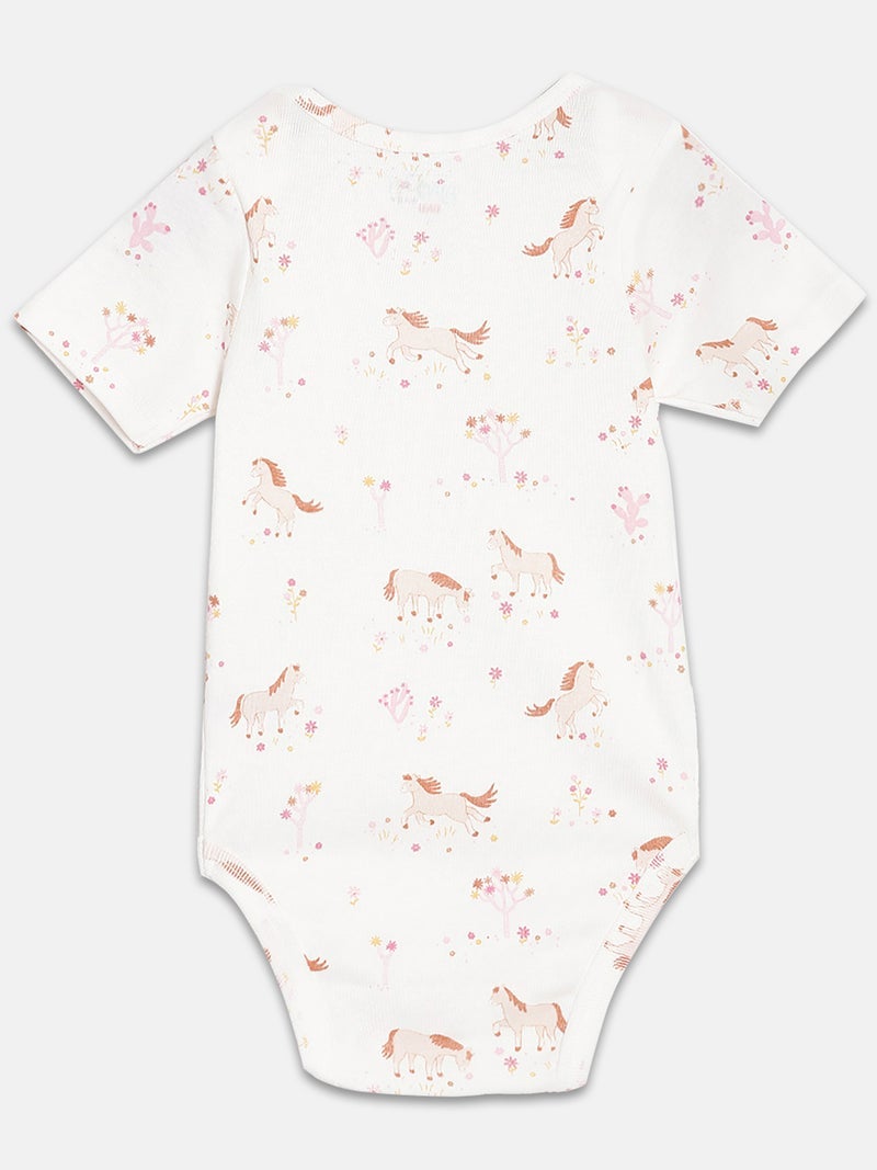 Broon Infant Girls White and Pink Printed Pure Organic Cotton Bodysuit Pack of 2 - Image 4