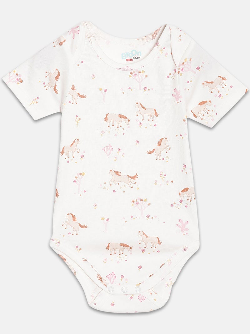 Broon Infant Girls White and Pink Printed Pure Organic Cotton Bodysuit Pack of 2 - Image 2
