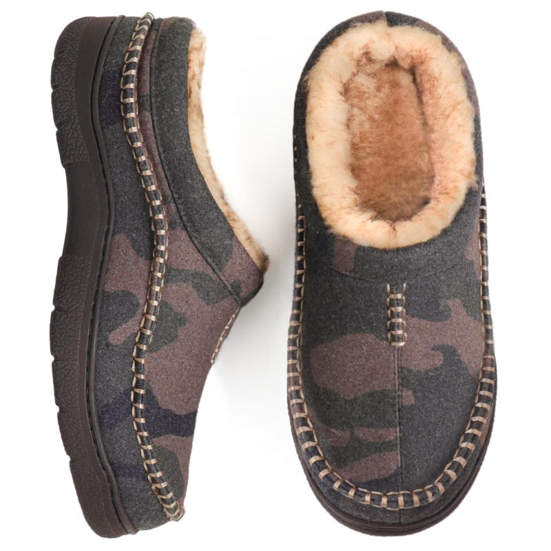 Zigzagger Men's Slip On Moccasin Slippers, Indoor/Outdoor Warm Fuzzy Comfy House Shoes, Fluffy Wide Loafer Slippers,Camouflage Camel,11-12 D(M) US - Image 1