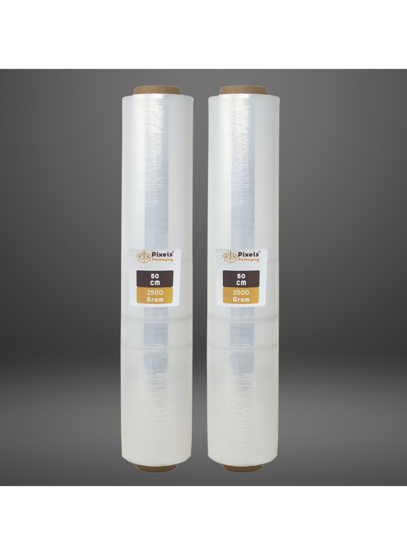 PixelsPackaging 2 Stretch Wrap Roll 2.5 Kg from Pixels Packaging, durable and strong, self-adhesive and water-resistant. - Image 1