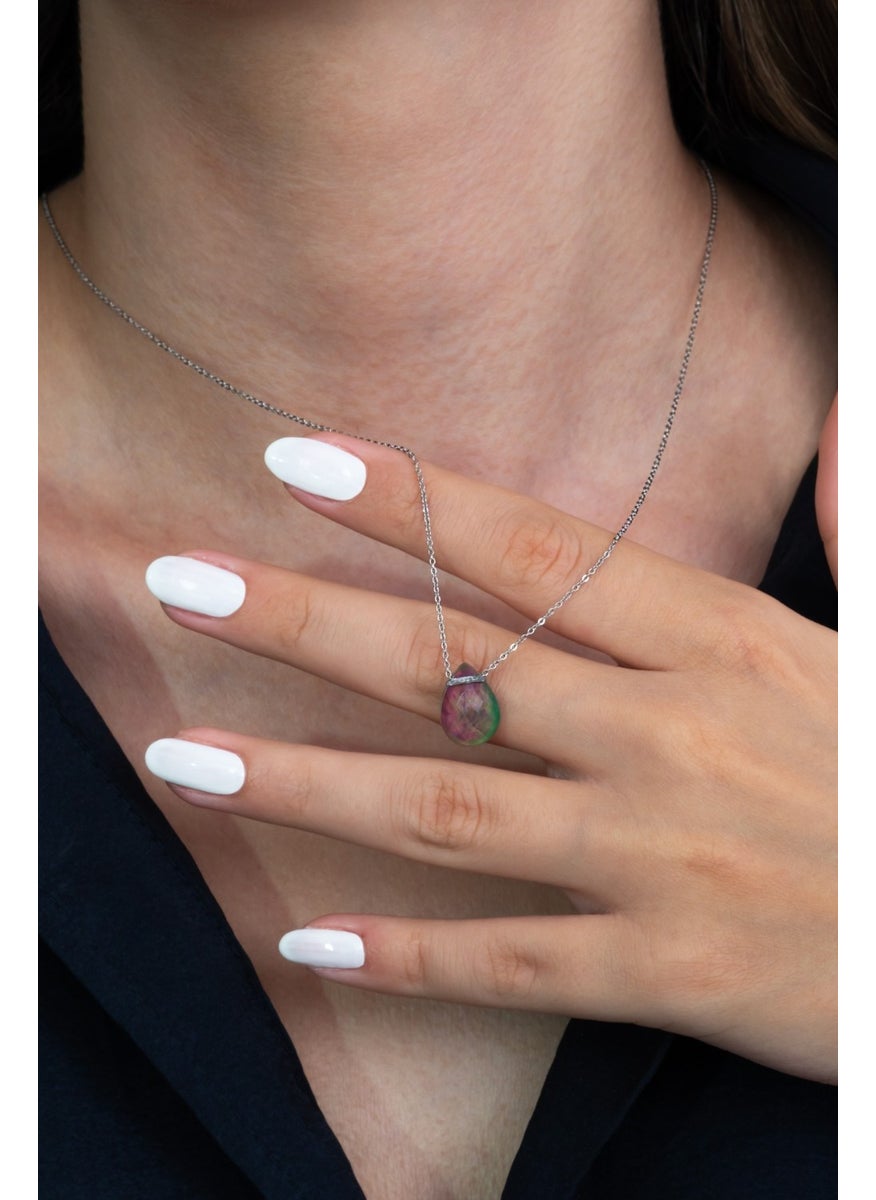 Takı Dükkanı Steel Chain Color Changing Women's Drop Feeling Stone Necklace bbk35  - Image 4